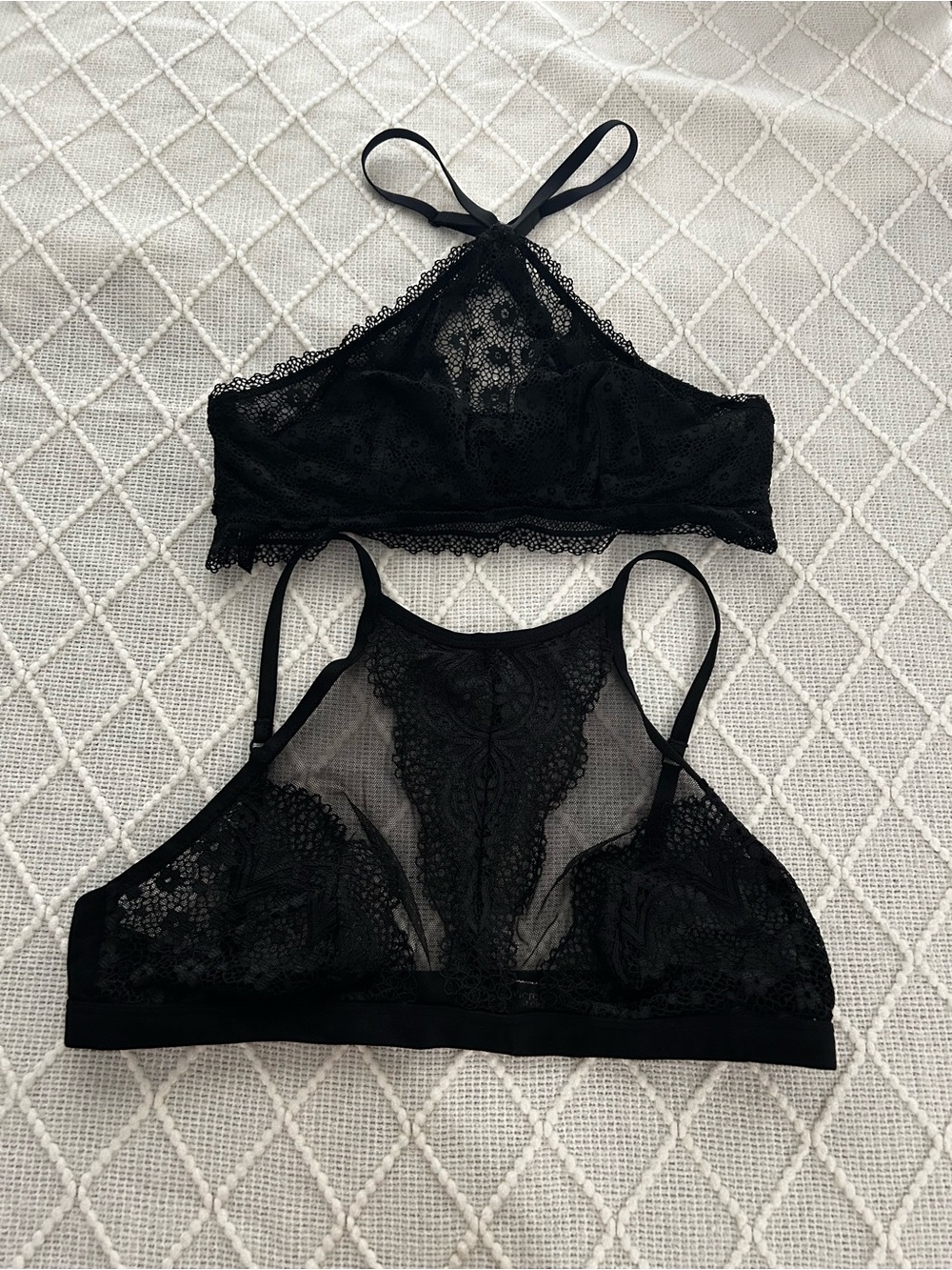Bundle of 2 Victoria's Secret Black Lace High-Neck Bralettes